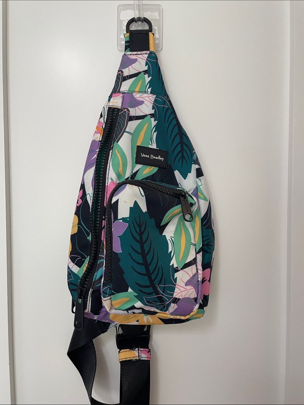 Vera Bradley Teal Purple Yellow Floral Leaf Sling Bag